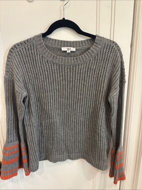 Jack by BB Dakota Gray Open-Knit Sweater with Orange Striped Cuffs